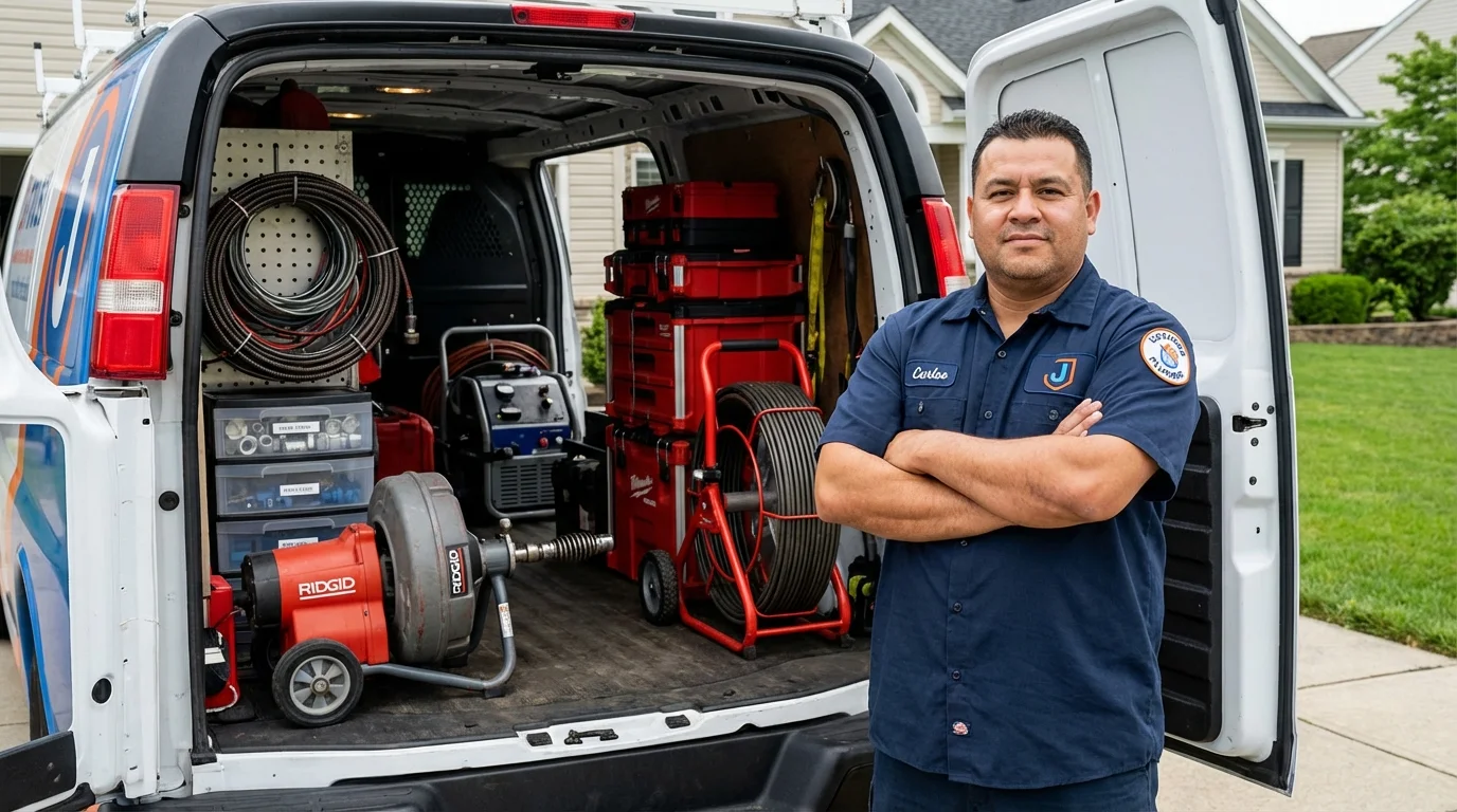 Professional drain cleaning equipment and Johns Plumbing LLC plumber in Pawcatuck